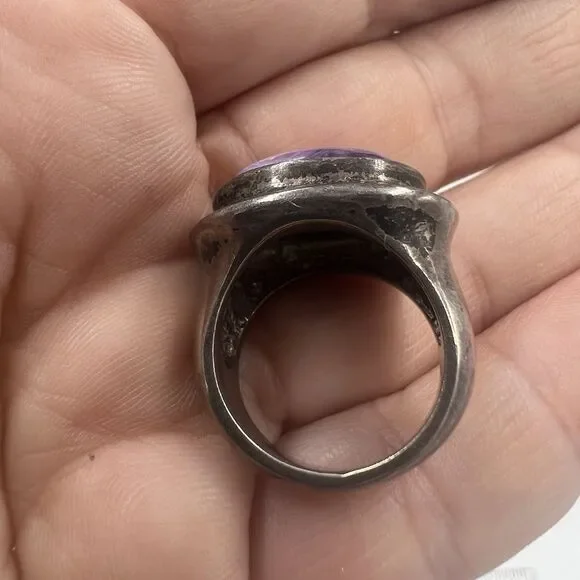 925 Sterling Silver Purple Charoite Oval Ring Sz 6.25 Pinky Heavy Tested GIFT - Picture 6 of 14